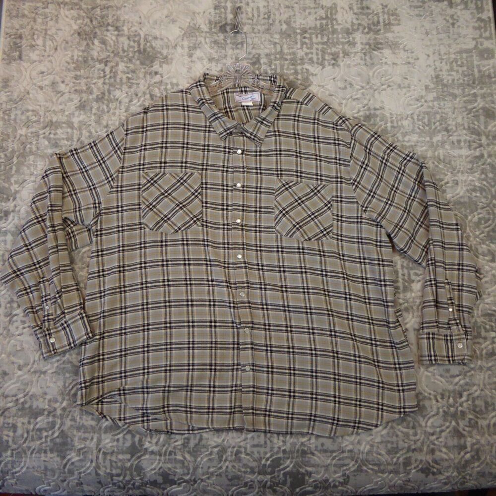 Haband Casual Joe Shirt Men’s 3XL Gray Plaid Flannel Pearl Snap Western